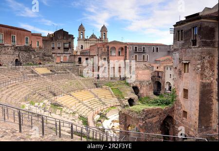 Scavo del Teatro Romano di Catania, Sicilia, Italia Foto Stock