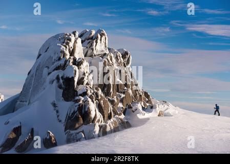 Wintry Ramshead Range nel Parco Nazionale di Kosciuszko, NSW, Australia Foto Stock