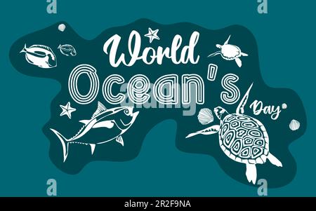 World Ocean's Day, Marine LIFE Day, Earth Day Conceptual Vector design Illustrazione Vettoriale