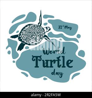 Giornata mondiale delle tartarughe il 23 maggio. Illustrazione vettoriale di Turtle silhouette per poster, banner, post sui social media, scheda Illustrazione Vettoriale