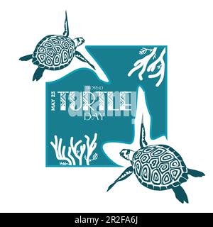 Giornata mondiale delle tartarughe il 23 maggio. Illustrazione vettoriale di Turtle silhouette per poster, banner, post sui social media, scheda Illustrazione Vettoriale