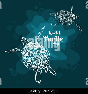 Giornata mondiale delle tartarughe il 23 maggio. Illustrazione vettoriale di Turtle silhouette per poster, banner, post sui social media, scheda Illustrazione Vettoriale