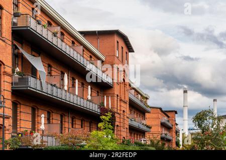 Ex struttura correttiva JVA Rummelsburg, edificio ristrutturato nell'esclusiva zona residenziale Berlin Campus, Rummelsburger Bucht, Wasserstadt Alt Foto Stock