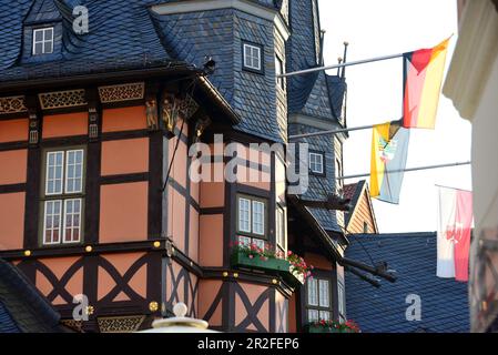 Al municipio di Werningrode nel Nord Harz, case a graticcio, città vecchia, Sassonia-Anhalt, Germania Foto Stock