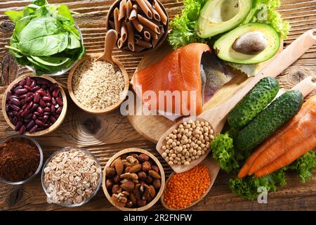 Prodotti alimentari raccomandati per la stabilizzazione dei livelli di insulina e di zucchero nel sangue. Dieta del diabete Foto Stock