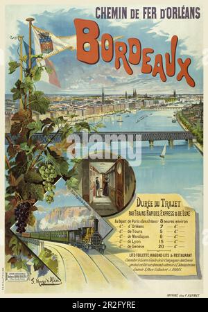 Chemin de fer d'Orléans. Bordeaux di F. Hugo d'Alési (1849-1906). Poster pubblicato nel 1896 in Francia. Foto Stock