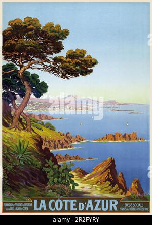 La Côte d'Azur. Fédération des Syndicats d'Initiative di Tom Morel de Tanguy (1857-1930). Poster pubblicato nel 1920 in Francia. Foto Stock