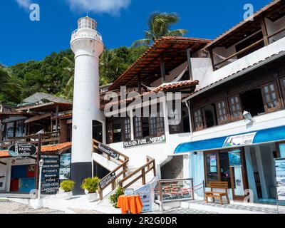 Faro di Morro de Sao Paulo, Tinhare Island, Bahia, Brasile, Sud America Foto Stock