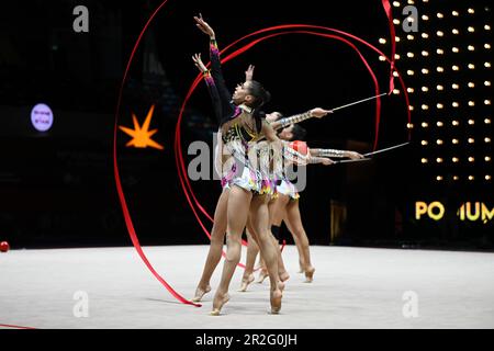 Baku, Azerbaigian. 18th maggio, 2023. Italia Group Podium Training durante i Campionati europei di Ginnastica ritmica - Senior Groups, Ginnastica a Baku, Azerbaigian, Maggio 18 2023 Credit: Independent Photo Agency/Alamy Live News Foto Stock