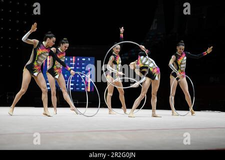 Baku, Azerbaigian. 18th maggio, 2023. Italia Group Podium Training durante i Campionati europei di Ginnastica ritmica - Senior Groups, Ginnastica a Baku, Azerbaigian, Maggio 18 2023 Credit: Independent Photo Agency/Alamy Live News Foto Stock