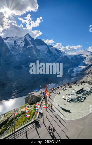 Franz-Josephs-Höhe con Großglockner e Pasterze, Glockner alta strada alpina, Glockner Group, Hohe Tauern, Hohe Tauern Parco Nazionale, Carinzia, Austr Foto Stock