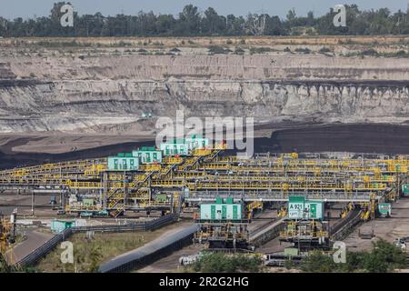 Miniera di lignite, miniera di opencast di Vereinigtes Schleenhain, Groitzsch, Sassonia, Germania Foto Stock