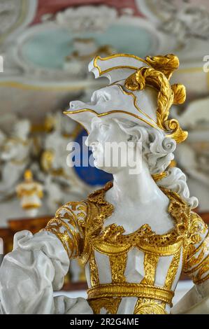 Biblioteca dell'Abbazia di Ottobeuren, statua di Pallas Athena, dea della saggezza, Abbazia Benedettina, Allgaeu, Baviera, Germania Foto Stock