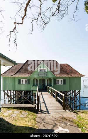 Aeschacher Bad, bagno casa, palma storico edificio, Lindau, Lago di Costanza, Baviera, Germania Foto Stock