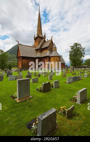 LOM Stave Church, Stavkyrkje Lom, Lom, Oppland, Norvegia, Europa Foto Stock