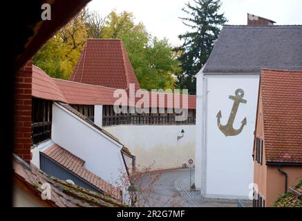 Mura della città, città vecchia di Nördlingen, Swabia, Baviera, Germania Foto Stock
