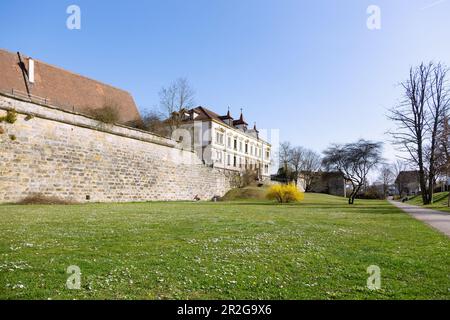Forchheim; Wallpark, St. Bastione Vitus, Muro Rosso, corte distrettuale in alta Franconia, Baviera Foto Stock