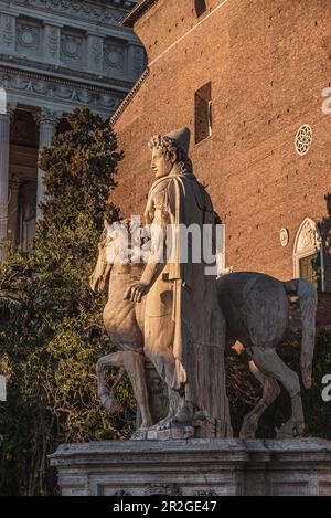 Statua del Castor (Statua di Castore) all'ingresso di Piazza del Campidoglio, sul Campidoglio Roma, Lazio, Italia, Europa Foto Stock