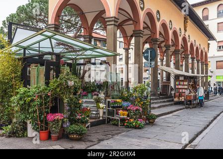 Bancarella dei fiori alla Loggia del Pesce, Piazza dei Ciompi, Ciomp, mercato, Firenze, Toscana, Italia, Europa Foto Stock