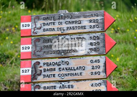 Segnale nel Gruppo Ortler, Gruppo Ortles, Parco Nazionale dello Stelvio, Lombardia, Italia Foto Stock