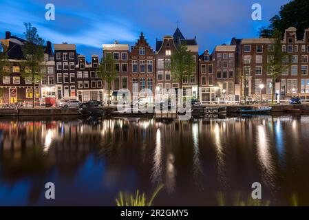 Edifici di appartamenti tradizionali di Amsterdam, Keizersgracht, Dawn, Amsterdam, Olanda del Nord, Paesi Bassi Foto Stock