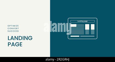 Banner landing page su sfondo bianco e blu. Banner Web di stile con testo e icona per il business e l'introduzione sul mercato Illustrazione Vettoriale