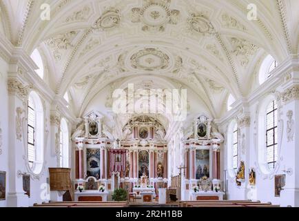 Interno barocco della chiesa di pellegrinaggio di San Coloman vicino Schwangau nella Ostallgäu in Baviera in Germania Foto Stock