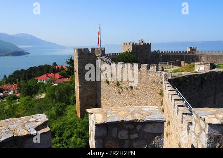 Vista dalla Fortezza di Samuil a Ohrid sul lago Ohrid, Macedonia settentrionale Foto Stock