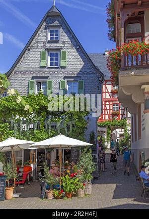 Case a graticcio, centro storico, Beilstein sulla Mosella Foto Stock