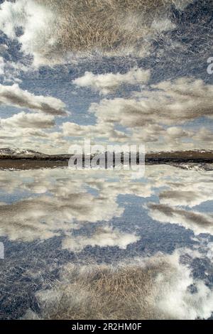 Doppia esposizione panoramica della catena montuosa del Grand Teton. Foto Stock