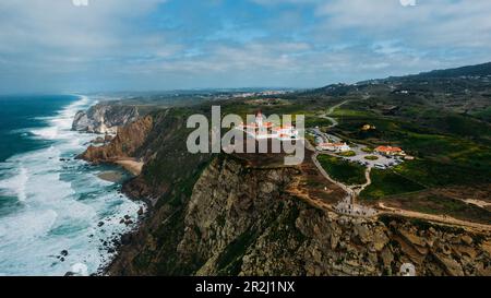 Veduta aerea di Cabo da Roca, il punto più occidentale dell'Europa continentale, vicino Sintra, Portogallo, Europa Foto Stock