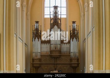 Organo presso la Cattedrale dell'Assunzione di nostra Signora e di San Giovanni Battista, patrimonio dell'umanità dell'UNESCO, Kutna Hora, Repubblica Ceca (Czechia), Europa Foto Stock