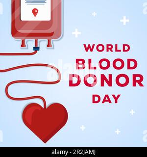 world blood donor day illustrazione con il sacco di sangue e il cuore Illustrazione Vettoriale
