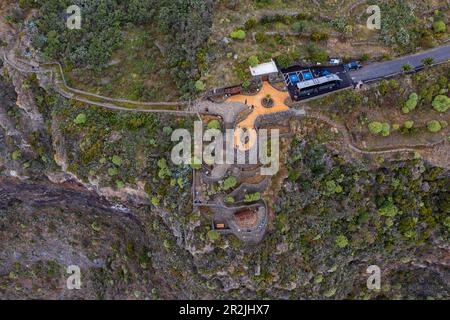 Vista aerea dall'autobus turistico a Mirador de Plata, Mirador de Plata, El Hierro, Isole Canarie, Spagna, Europa Foto Stock