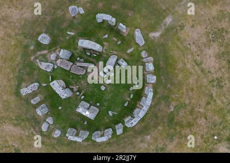 Veduta aerea di Stonehenge, nei pressi di Salisbury, Wiltshire, Inghilterra, Regno Unito, Europa Foto Stock