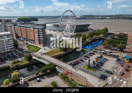 Veduta aerea di Liverpool Echo Arena, Liverpool, Inghilterra, Regno Unito, Europa Foto Stock