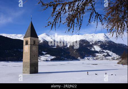 Al passo di Reschenpass vicino Graun, in inverno in Val Venosta, in Alto Adige, Italia Foto Stock