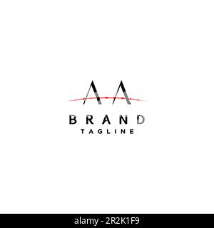 Logo semplice sigla AA con linee curve rosse. Le iniziali AA e la linea curva rossa formano il simbolo del ponte. Illustrazione Vettoriale