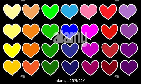 Cuori disegnati in diversi colori rosso verde blu Vector EPS10 Illustrazione Vettoriale