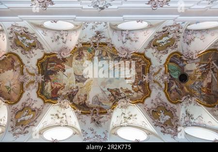 Amorbach, chiesa abbaziale, soffitto affresco Foto Stock