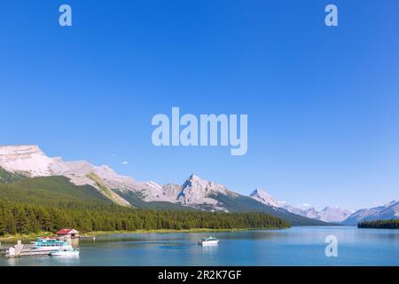 Jasper National Park, Maligne Lake, Boat House, Spirit Island Boat Cruise Foto Stock