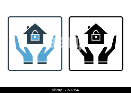 Icona mani che tiene premuto a casa. icona vettore di assicurazione proprietari di abitazione per il bene immobile. Design a icone solido. Semplice disegno vettoriale modificabile Illustrazione Vettoriale