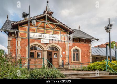 Stazione a valle della funicolare Loschwitz di Dresda, Sassonia, Dresda Foto Stock