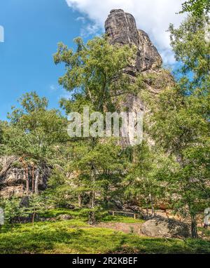 Formazione rocciosa di Rauschensteine in Sassonia Svizzera, Sassonia, Germania Foto Stock