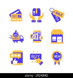 Icone di eCommerce e Shopping impostate in stile Duotone Illustrazione Vettoriale