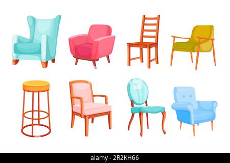 Diverse sedie colorate e poltrone vettoriali set di illustrazione Illustrazione Vettoriale