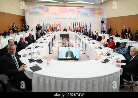 Hiroshima, Giappone. 20th maggio, 2023. I leader e i delegati partecipano alla seconda giornata del vertice G7 di sabato 20 maggio 2023 a Hiroshima, in Giappone. Il Giappone ospita il summit del G7 a Hiroshima dal 19-22 maggio. Foto di G7 Hiroshima Summit/ Credit: UPI/Alamy Live News Foto Stock