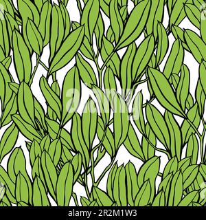 Modello senza cuciture con foglie e rami verdi. Sfondo vettoriale. Illustrazione della grafica. Texture per stampa, tessuto, design. Illustrazione Vettoriale