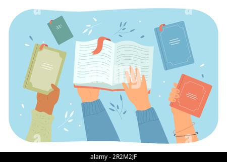 Mani di cartone animato che tengono i libri Illustrazione Vettoriale