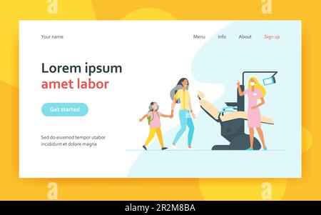 Madre e ragazza spaventato che va al dentista Illustrazione Vettoriale